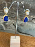 Blue and Pearl Drop Earrings