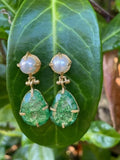Green and pearl earrings