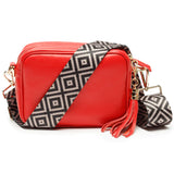 Red Leather Crossbody with Aztec Print Strap