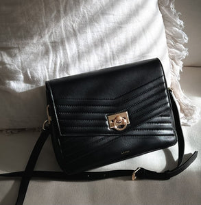 Black Leather Crossbody Bag - with Gold Clasp