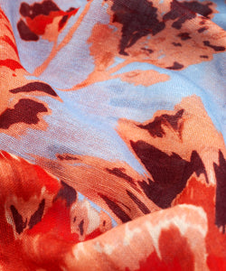 Orange and Baby Blue Printed Florals Scarf