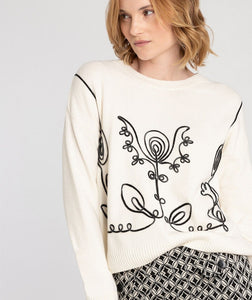 Cream Jumper with black 'lace' detailing