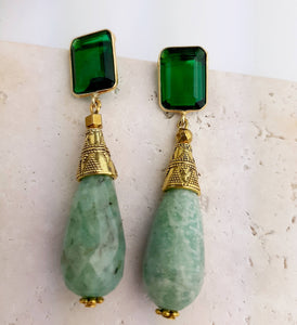 Green Onyx and Amazonite Earrings