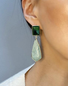 Green Czech Glass and Amazonite Earrings