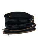 Black Leather Quilted Multi Section Crossbody - Gold Zip
