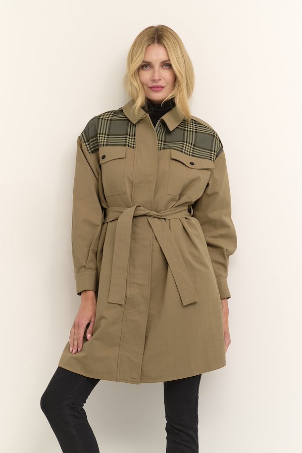 Short Trench Coat with Check Detailing